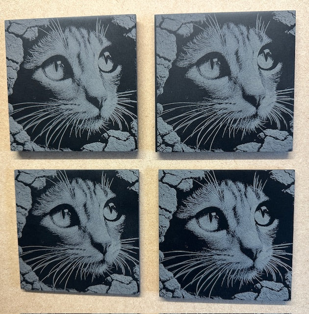 Peekaboo cat Slate coaster (set of 4) 10cm square