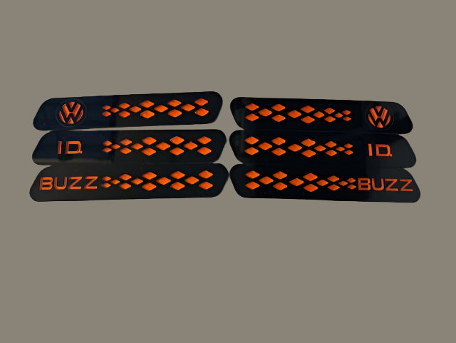 ID Buzz Cargo  D pillar vent badge set Matt Black Frame 6 panel set